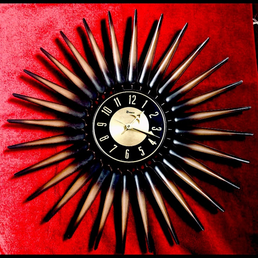 Mid Century Danish Style Sunburst Clock vintage